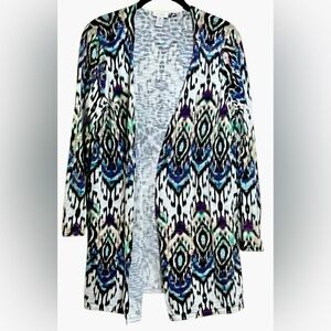 Chicos Women’s Lightweight Patterned Open Front Duster Cardigan Size 2 (Large)